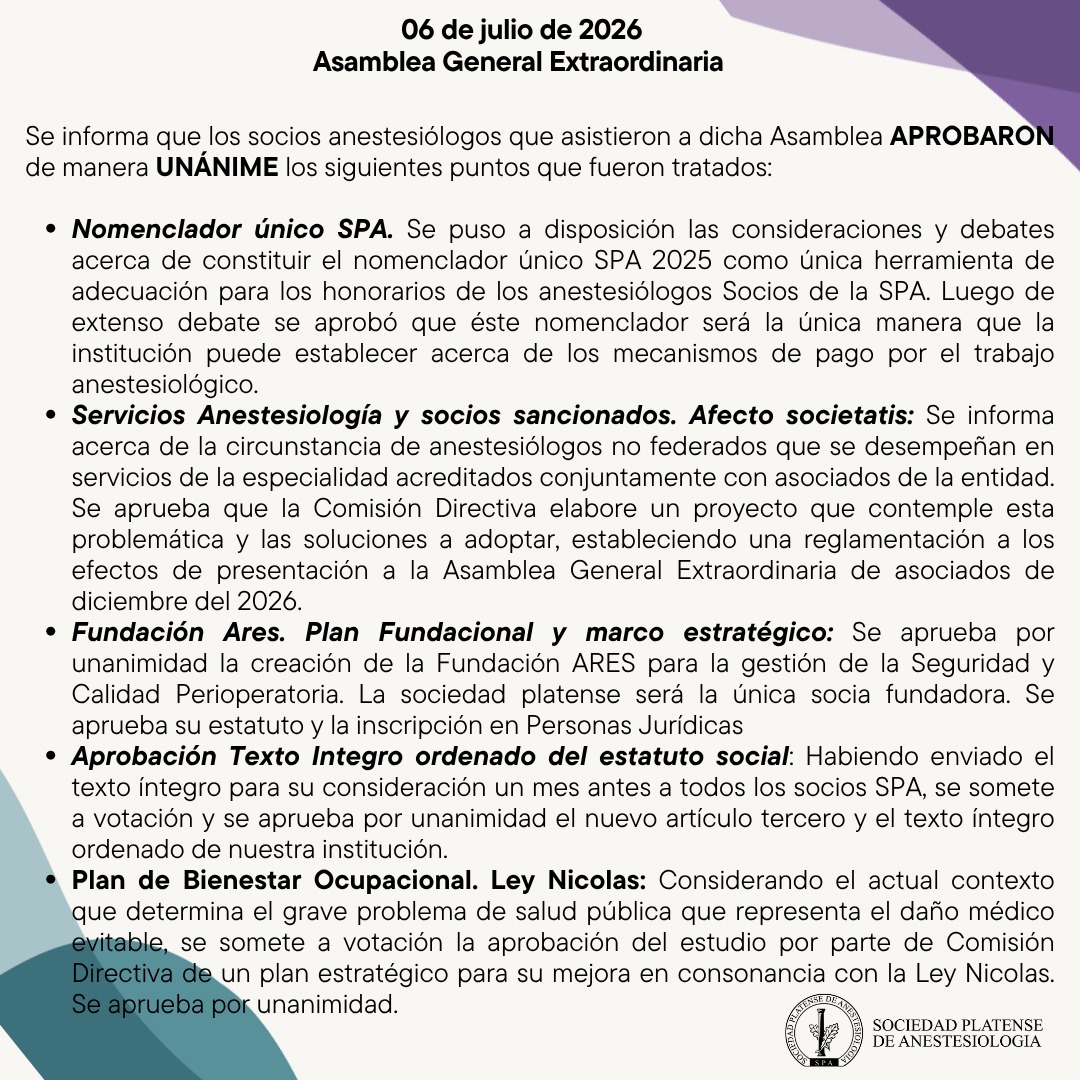 Temas aprobados en la Asamblea General Extraordinaria de la SPA