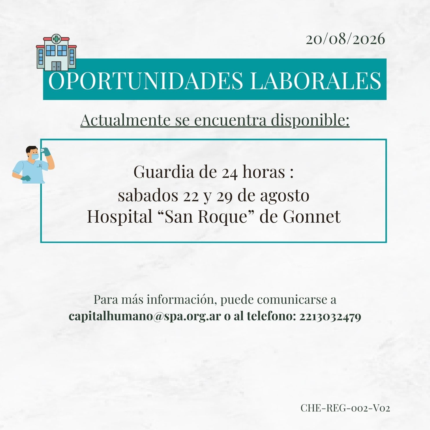 Oportunidades laborales en los hospitales San Roque de Gonnet y Lobos